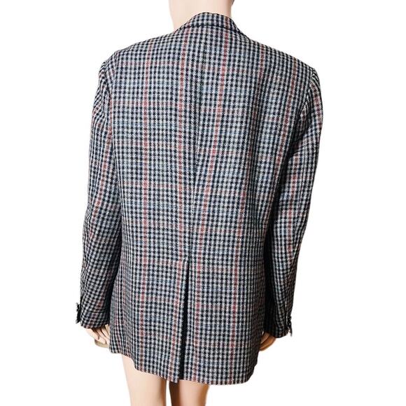 Burberry Aresa Vintage 80s Blazer 100% Pure New Wool Leather Buttons Size Fit Lg - Picture 8 of 13